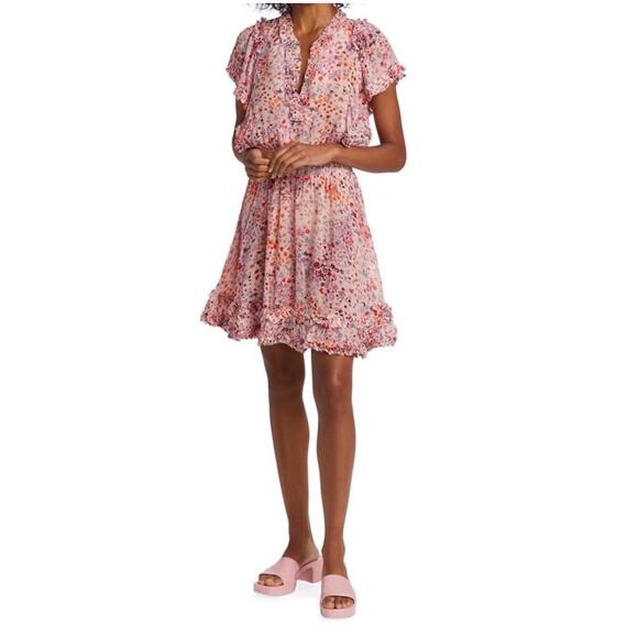 Coquette Mini Dress Poupette St. Barth Amber Women’s Small Ruffled Floral Pink - Picture 9 of 11